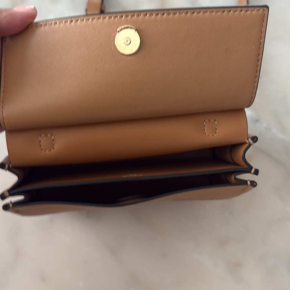 Tory Burch Block  T Mini Satchel Bag Light Tan Leather Handbag Top Handle 2 Ways - Picture 15 of 17